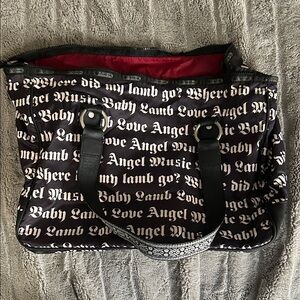 Lesportsac Black and White Text Tote